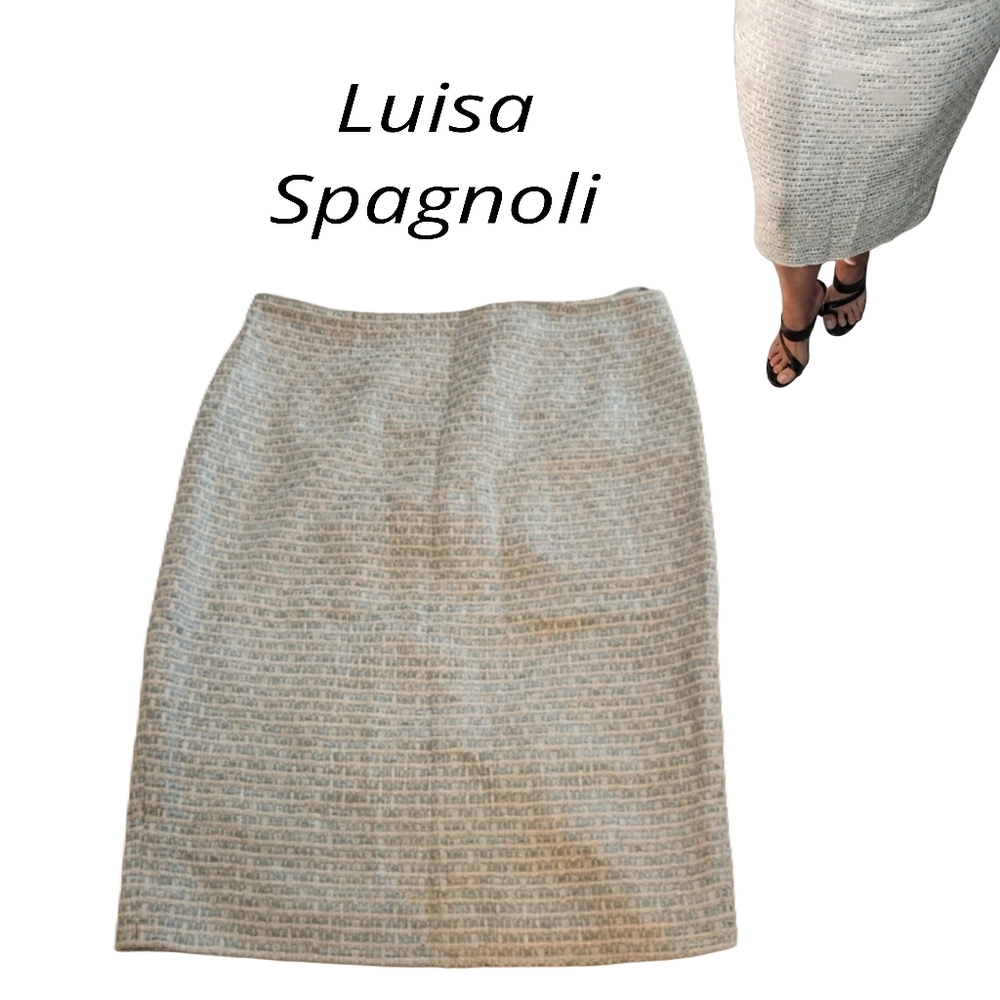 Luisa Spagnolo Paatel Blue Tones Tweed Business Skirt Large Size 10